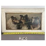Old painted framed picture of Collie dogs, 25' W