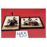 Pair of reverse painted silhouette pictures, L.E.