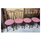 4 Natural bent wood bistro chairs w/red and white