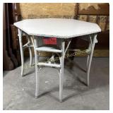 White painted wicker table, Hexagon shaped, 39