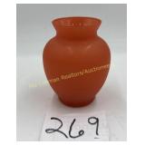 Orange frosted glass vase, 6 1/2' Tall