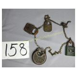 4 Antique padlocks, Union 6 lever, 1 owl, 2