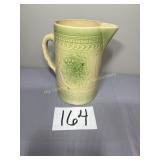 Green salt glazed stoneware pitcher, 8 1/2' tall