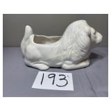 Vintage white ceramic laying lion planter