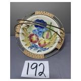 MCM hand painted fruit bowl with wicker accent