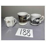 Mustache coffee mugs, (3) 2 made in Japan