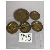 Brass decorative wall plates1- 6' D,  4-4' D