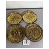 4 Brass decorative plates, 12' D