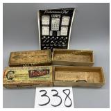 Fishing Lure ID card, 2 Vintage empty lure boxes