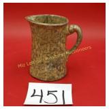 Yellow Ware Pitcher With Blue Sponge Glaze 5 1/4'