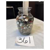 Glass vase full of Vintage buttons