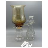 2 Toned Amber and Clear hurricane candle holder,