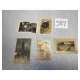 sheet of 5 antique post cards and card