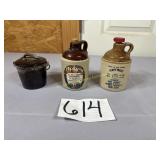 3 small crocks, Abbey Honey jug, McCormick corn