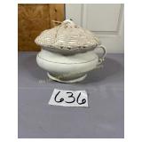 Lidded Ironstone Soup Tureen with gold trim lid