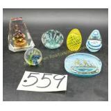 6 Unique paperweights, Joe Rice 1992 paperweight,