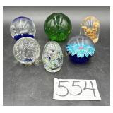 Lot of paperweights 6 , Green, blue flower, egg