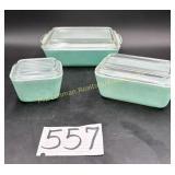Pyrex refrigerator set, Turquoise, lidded 1