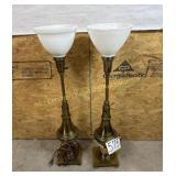 Vintage MCM torchiere table lamps with Milk glass