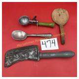 Lot of Kitchen utensils, 2 Ice Cream scoops, meat