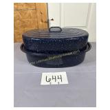 Blue Speckled Enamelware Roaster 17.5' oblong
