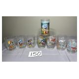 7 McDonalds Disney drinking glasses, 1 Plastic