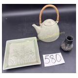 Teapot with matching tray, made in Japan black