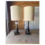 MCM Pair of brass table lamps, heavy square base,