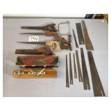 Box of primitive saws and saw blades, 1 coping