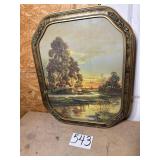 Vintage decorative framed  Autumn landscape, 18