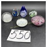 Lot of 6 glass paperweights, all very unique, as