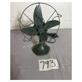 Green painted 4 blade electric cast base fan, 8'
