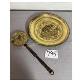 Brass plate with wood handle, 6' D x 19' T, Brass