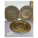 3 Large brass plates, 22 1/2' D, stamped England