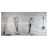 5 Antique rug beaters, various styles and fly