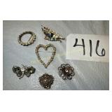 6- antique broaches butterflies, flowers, round,