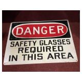 DANGER SAFETY GLASSES REQUIRED METAL SIGN