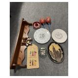 MISC LOT: PLATES & MARACAS WALL SHELF