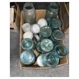 LARGE BOX OF BLUE BALL MASON JARS AND ZINC LIDS