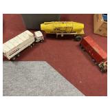 2 TONKA TRUCKS AND A PLASTIC TANKER