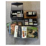 STACK OF VINYL RECORDS & CASSETTES