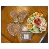 (3PCS) LEAD CRYSTAL TRINKET DISHES & (1) CERAMIC