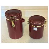 (2PC) MAROON CERAMIC CANISTER SET