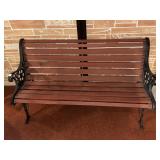 WOODEN PARK STYLE BENCH WITH METAL ARM RESTS