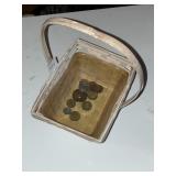 WICKER BASKET WITH TOKENS & FOREIGN COINS
