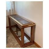 WOODEN CONSOLE TABLE W/ GLASS TOP