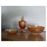 (3PCS) ORANGE CARNIVAL GLASS INCLUDING (2) CANDY
