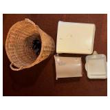 WICKER LAUNDRY BASKET & GARBAGE CANS