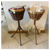 (2) WICKER PLANT STANDS & CONTENTS