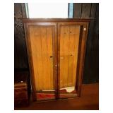 WOODEN CABINET WITH GLASS DOORS (GLASS NEEDS PUT